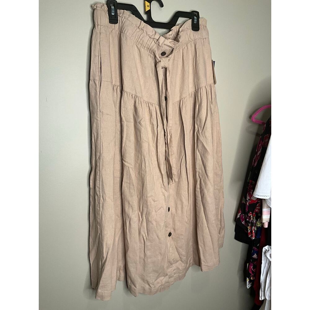 Universal Threads Linen Midi‎ Skirt Tie Waist Button Front Tan Womens Size L - Picture 3 of 4